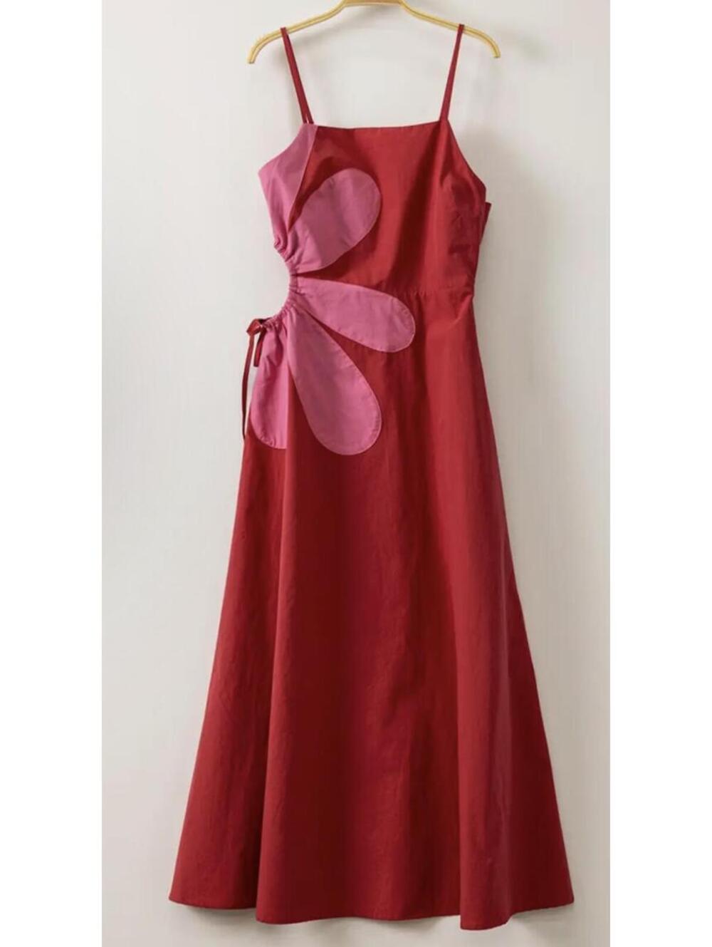 Very J, Red Floral Side Cutout Midi Dress. S M L